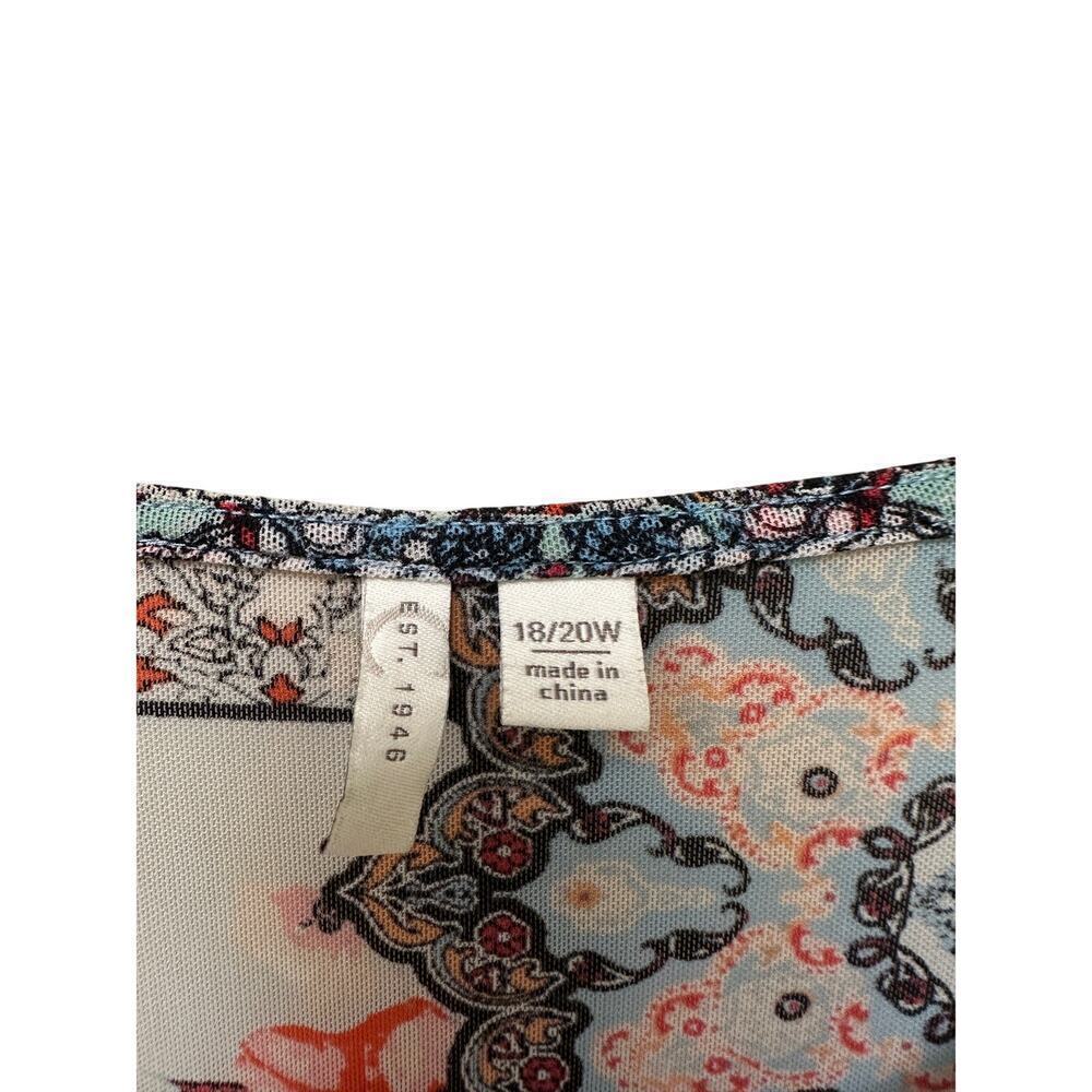 Size 18 W Plus Mesh Cato Boho Floral Colorful Unique Stretch Vacation Top Shirt - Picture 4 of 10
